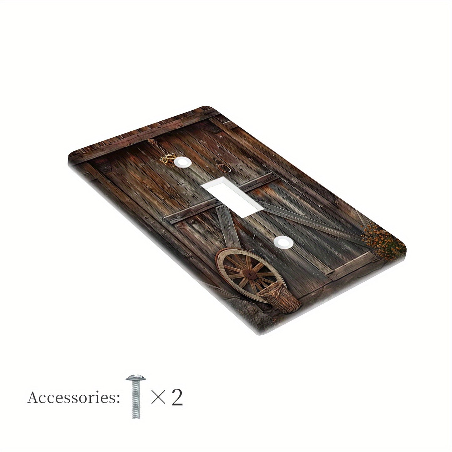 Rustic barn door design light switch cover and outlet covers for kitchen and bedroom electrical decor - single pack available in 1-gang or 2-gang sizes.