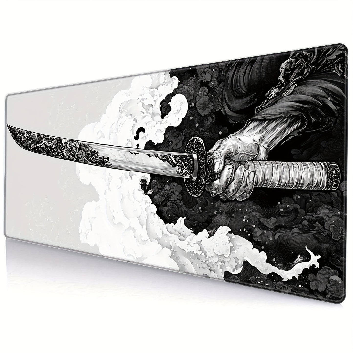 Large Japanese Samurai Sword Gaming Mouse Pad - 80.01 x 29.97 cm, Durable Stitched Edges, Natural Rubber Desk Mat