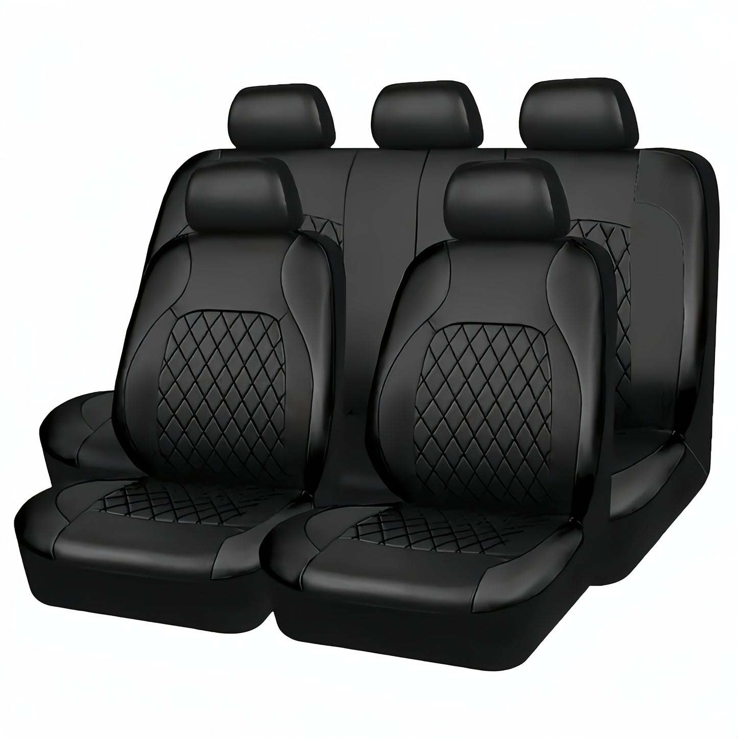 Universal Deluxe PU leather car seat covers Full set, breathable, airbag compatible, fits cars, trucks, SUVs.