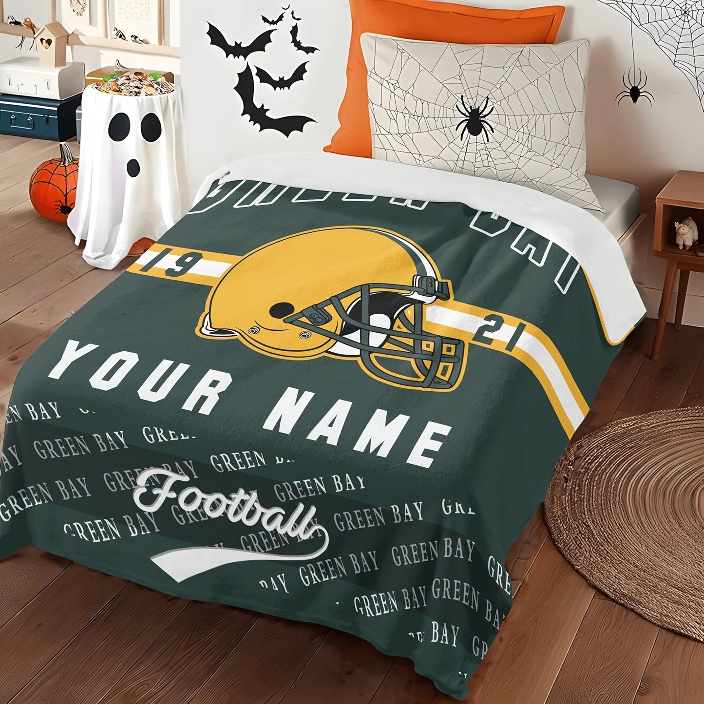 Personalized Green Bay Team Throw Blanket: Add Your Name, Easy to Clean, Soft Polyester Material, Ideal for Year-Round Comfort, Great for Travel or Home, Ideal Gift for Sports Fans