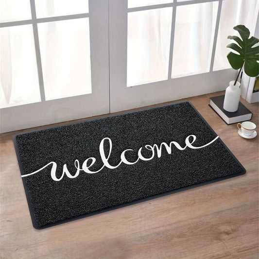 Black Welcome Home Non-Slip Doormat - Sturdy, Low-Maintenance Polyester Rug for Inside and Outside Areas, Ideal for Entryways, Patios, and Garages