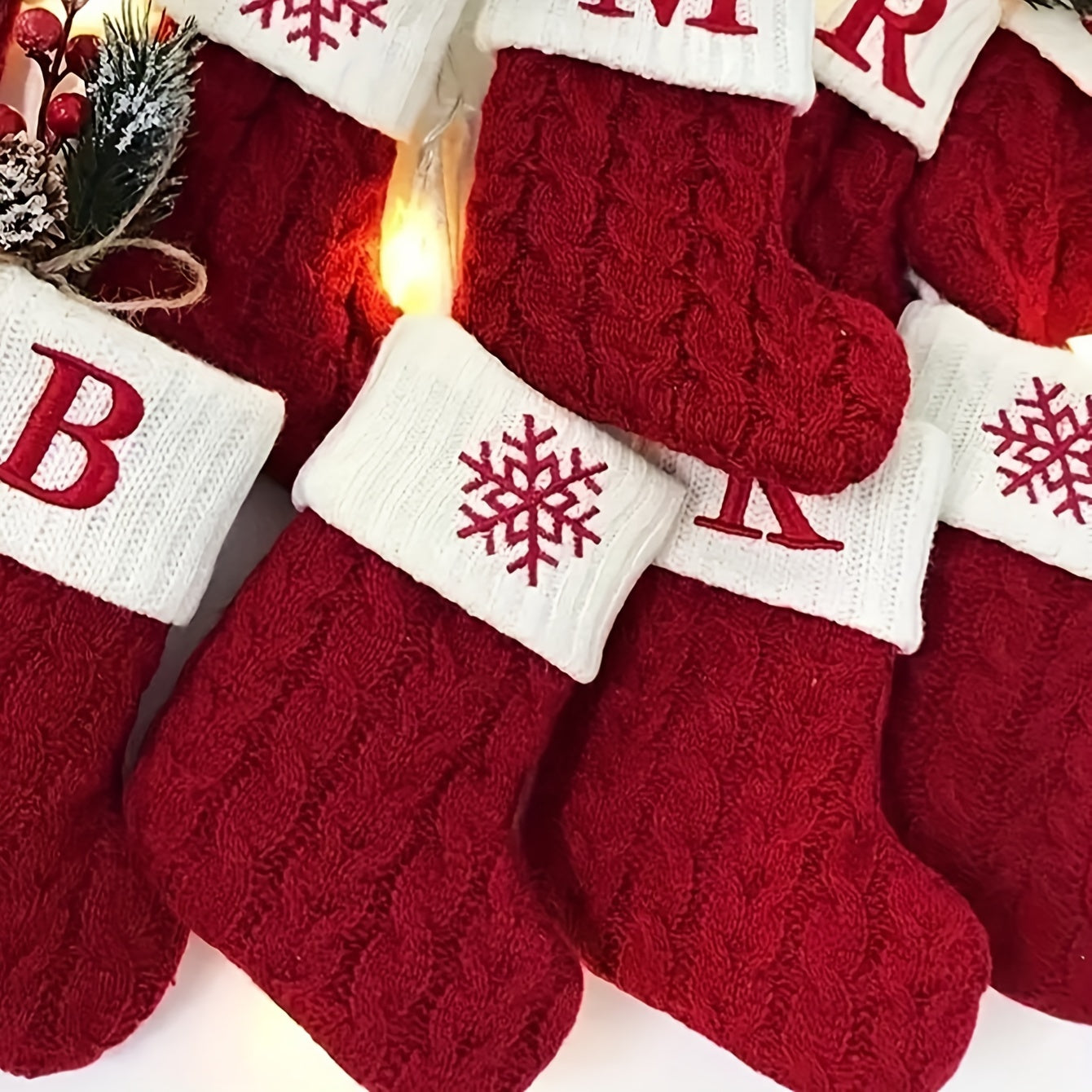 Knitted Christmas stocking with letter design - ideal for tree decor and holiday gifts, made of durable polyester for festive charm.