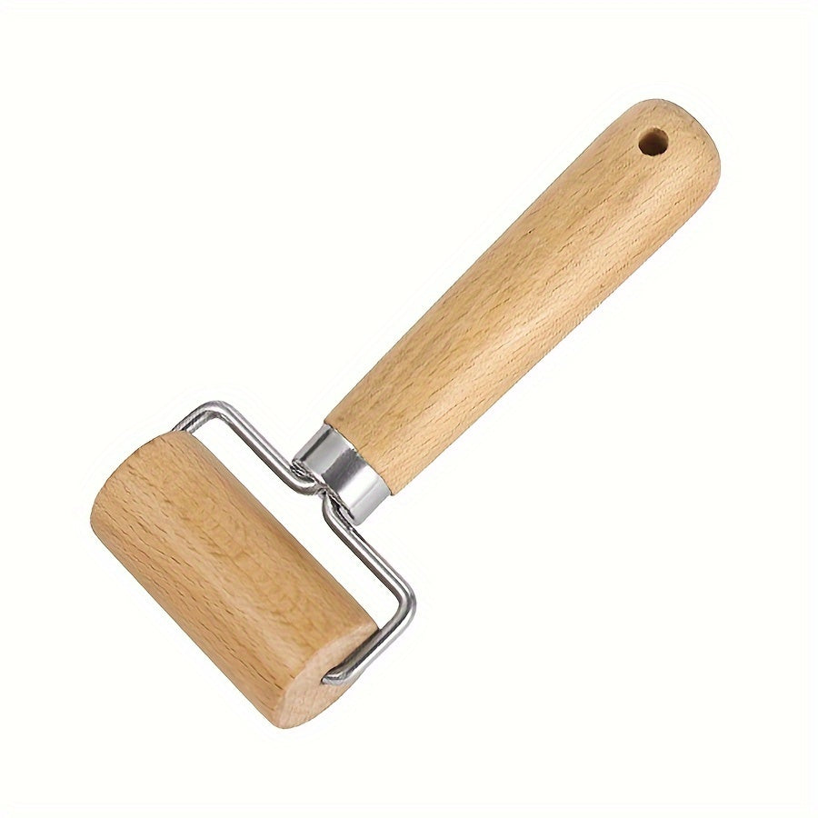 Wooden Rolling Pin with Stainless Steel T-Shaped Dough Roller - Effort-Saving Kitchen Baking Tool for Dumpling Wrappers and Baozi Skin