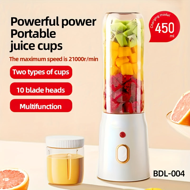 Easily Carry Portable Electric Juicer Cup Set with Two Cups - Charges with USB, Runs on Lithium Battery, Great for Home, College, Trips & Outdoor Activities - Perfect for Blending Smoothies, Milkshakes & Fresh Fruit Juices