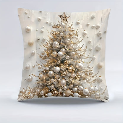 Deluxe Christmas Tree Pillow Cover, 1pc; 44.96x44.96cm; Contemporary Style; Double-Sided Printing; Reversible; Zipper Closure; Machine Washable; Polyester; For Sofa and Living Room Décor.