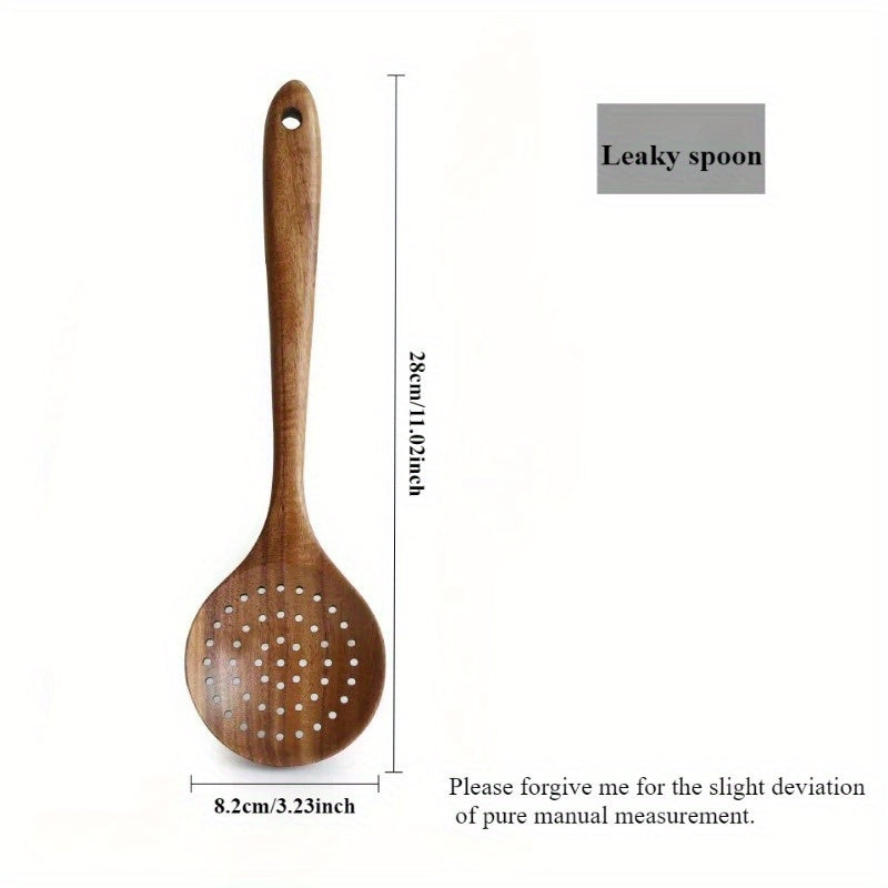 Durable Teak Wooden Cooking Spoon Set with Holder - Perfect Kitchen Utensils for Cooking and Serving, Great Holiday Present