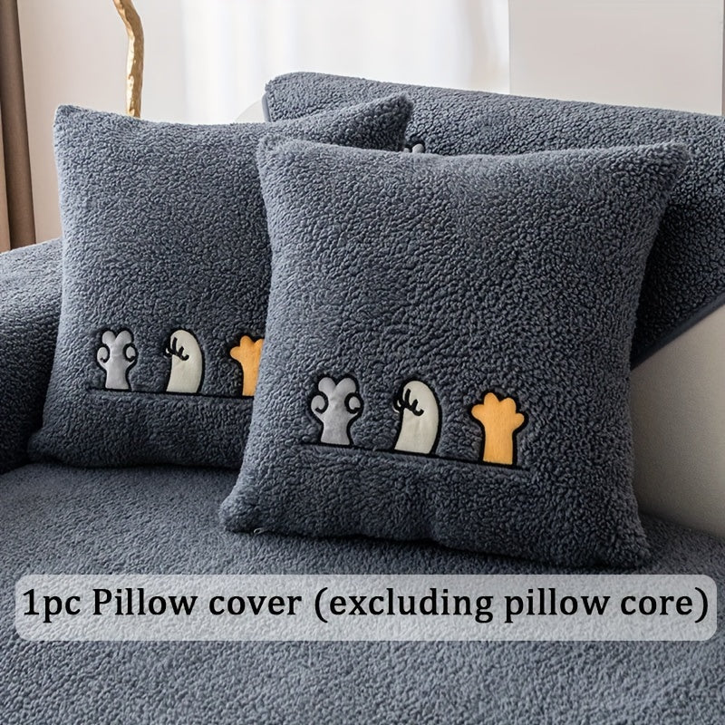 Plush Shearling Sofa Cover with Animal Embroidery - Pet-Friendly, Non-Slip Protector for All Sofa Sizes - Soft Decor for Living Room, Bedroom, Office.