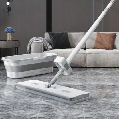 The Multifunctional Flat Mop and Bucket Set is a convenient solution for all your cleaning needs. This hand-free washable mop is perfect for dual wet and dry cleaning on a variety of surfaces including tile, marble, and hardwood floors. With its dust