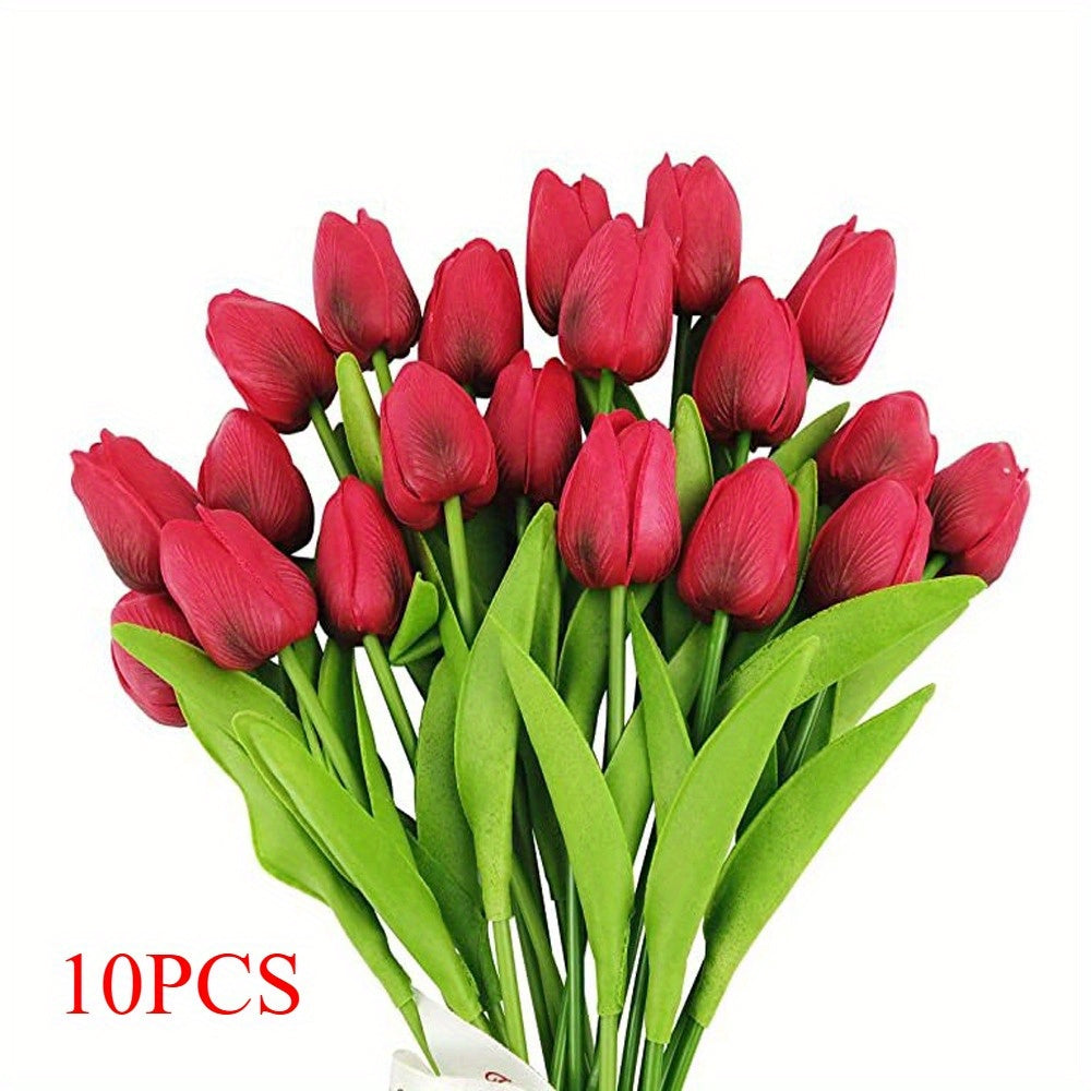 10pcs Lifelike Tulip Bouquet - Ideal for Weddings, Valentine's Day & Home Decor | No Batteries Required, Long-lasting PE Artificial Flowers