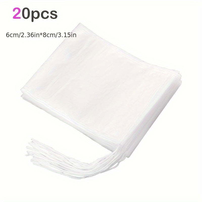 Pack of 10 or 20 Disposable Tea Filter Bags with Drawstring Closure, Made of Non-Woven Fabric for Brewing Tea and Spices