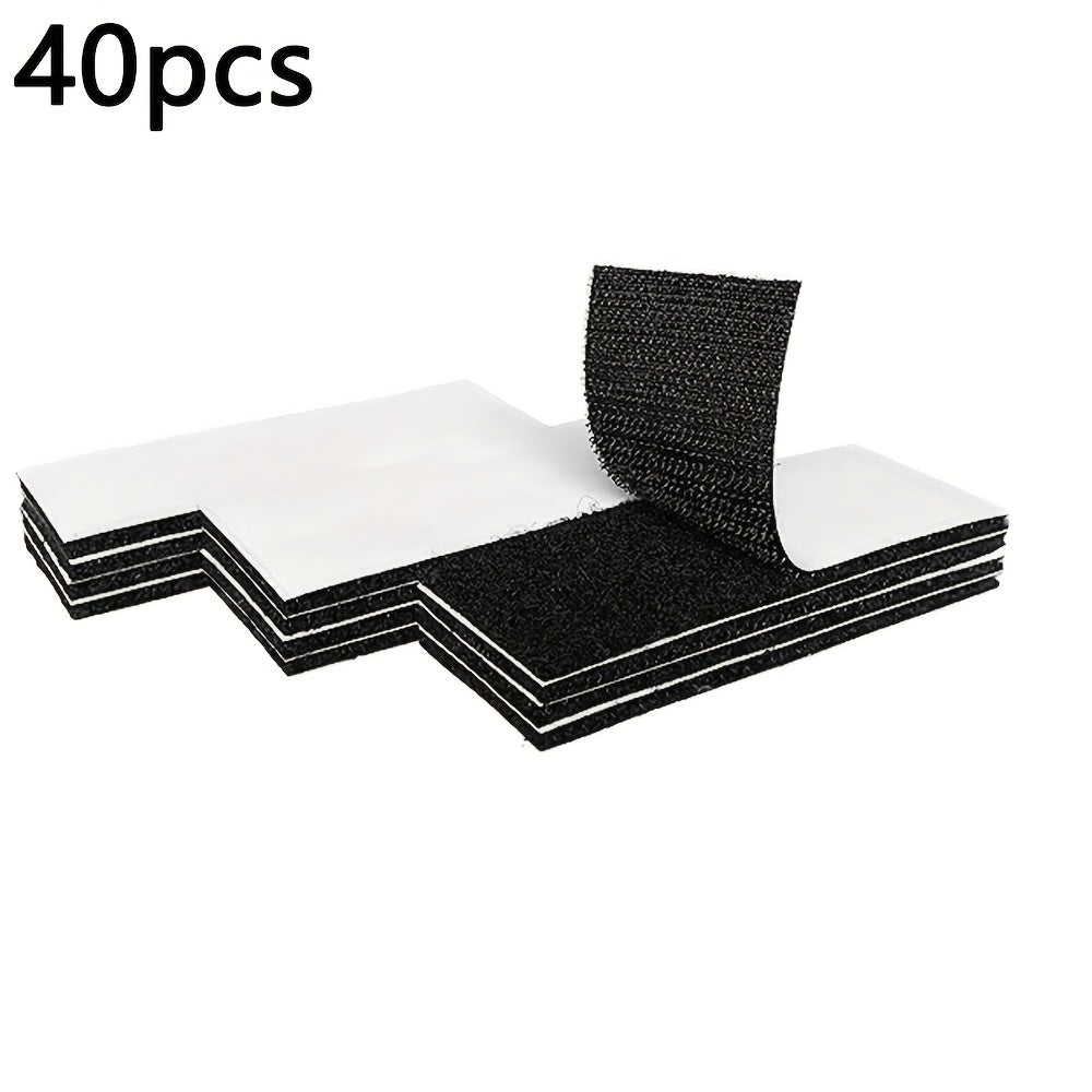 40 pieces of black double-sided adhesive car foot mats with invisible, anti-slip hook-and-loop fasteners for easy snap-on installation, perfect for securing remotes and accessories in vehicles.