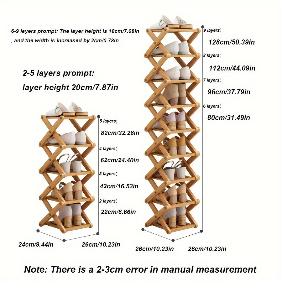Bamboo Shoe Rack with Cross Design, Multi-layer Storage for Indoor Spaces such as Bedrooms, Dormitories, and Houses. Ideal for entryways to save space with its compact size.