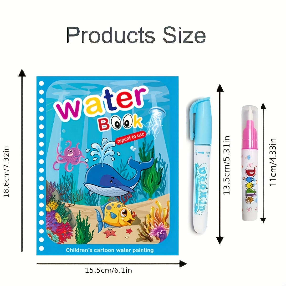 Reusable water drawing books for children with water pen, promoting imaginative play and enhancing drawing skills using paper material in mixed colors.