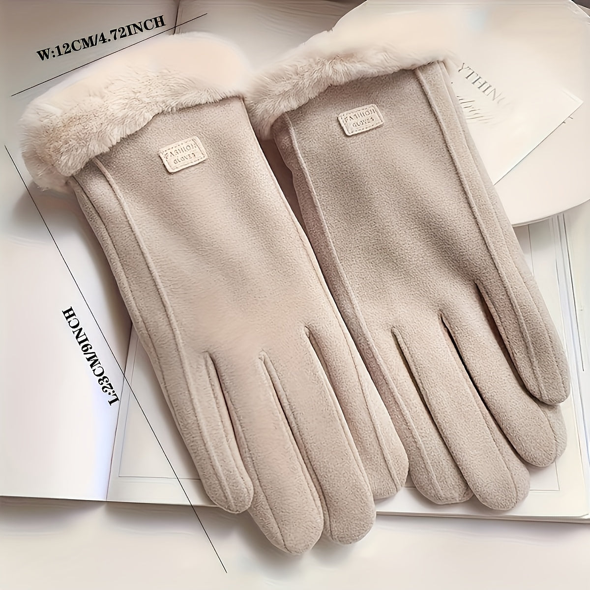 Stay warm and stylish with these cozy women's beige touchscreen gloves. Made with thick warm plush lining and full finger design, these winter gloves are crafted with knitted polyester material for ultimate comfort. The inelastic fit provides a snug