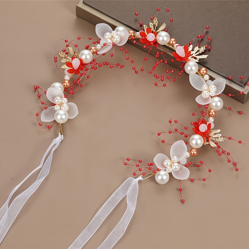 Romantic Floral Bridal Headband with Faux Pearls and Beads - Perfect for Weddings, Princess Birthdays, and Parties