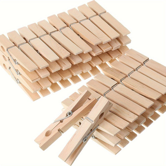 100 Heavy-Duty Bamboo Clothespins - Versatile Wooden Clips for Hanging Clothes, Photos & Outdoor Activities, Clothespins