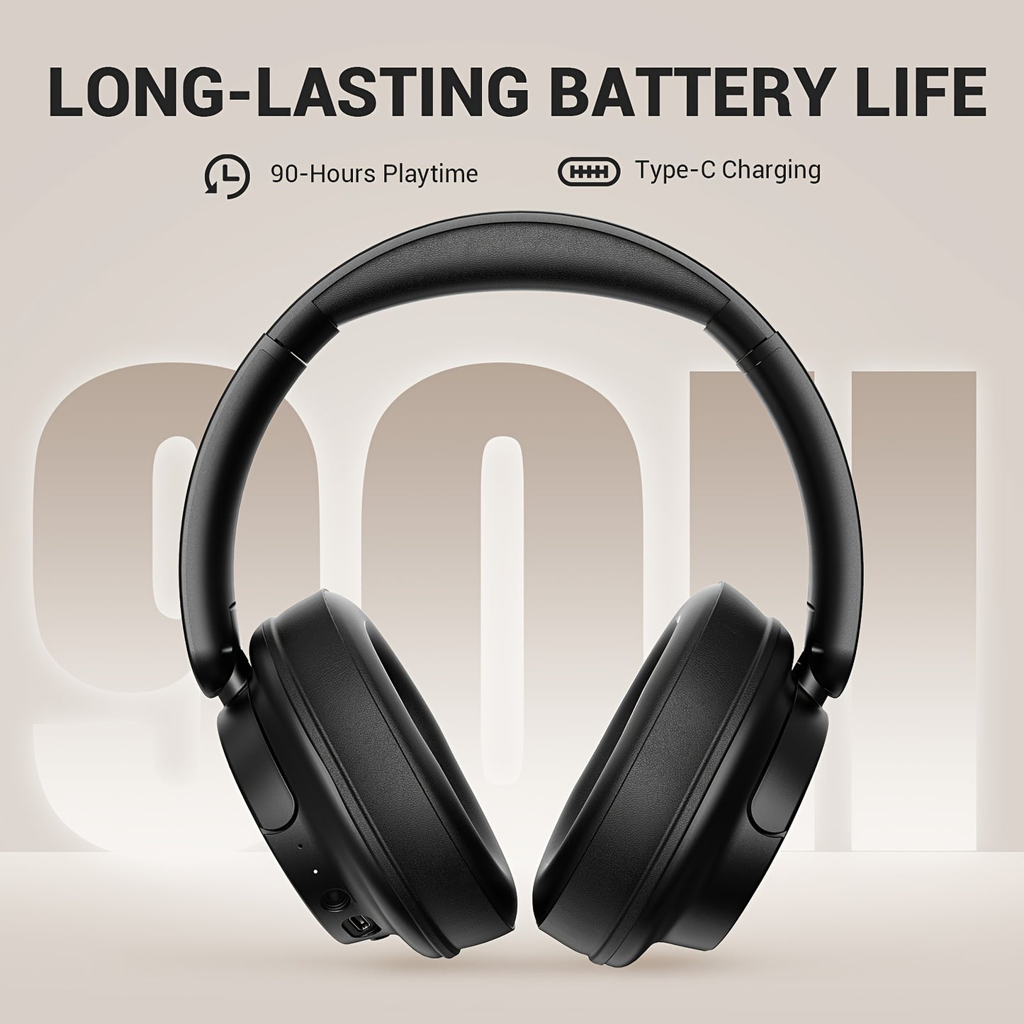 SuperEQ V16 Over-Ear Wireless Headphones featuring Wireless 5.3, Foldable Design with Mic, Deep Bass/Pop Modes, 90H Playtime, Lightweight & Comfortable.