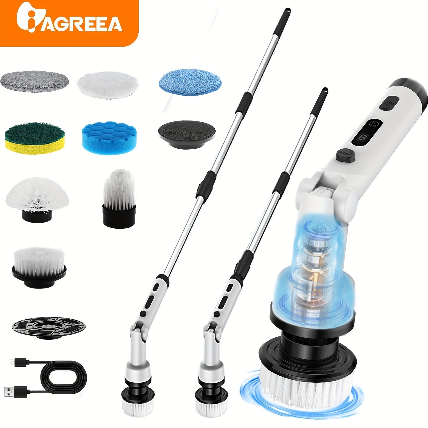 Get a deep clean with the Electric Cleaning Brush! This wireless, electric rotating floor washing machine features a screen display, 9 replaceable brush heads, and an adjustable extended handle. Perfect for cleaning bathrooms, bathtubs, tiles, and