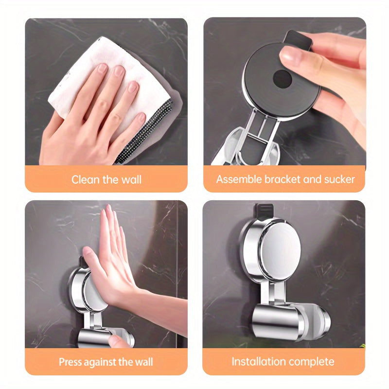 Musurjoy Adjustable Suction Cup Shower Head Holder - Easily removable, no drilling necessary. Great for home decor and gift-giving. Silver finish.