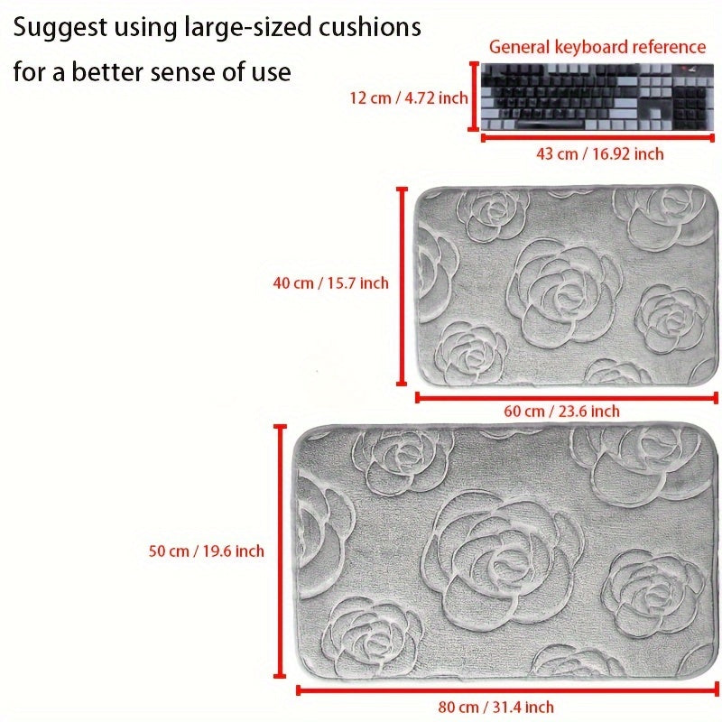 Soft and luxurious bath mat featuring a beautiful rose embossed design. This non-slip bathroom rug is made of ultra-soft knit polyester, providing superior comfort and absorbency. Lightweight and washable, this versatile mat is perfect for use in the