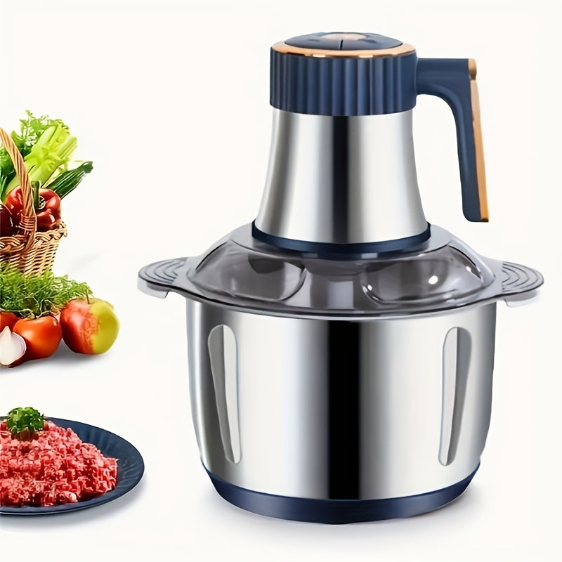 Home multifunctional food processor with 3L or optional 5L capacity. Features vegetable cutter, stainless steel meat grinder, juicer, and garlic paste maker. Perfect gift for the kitchen.