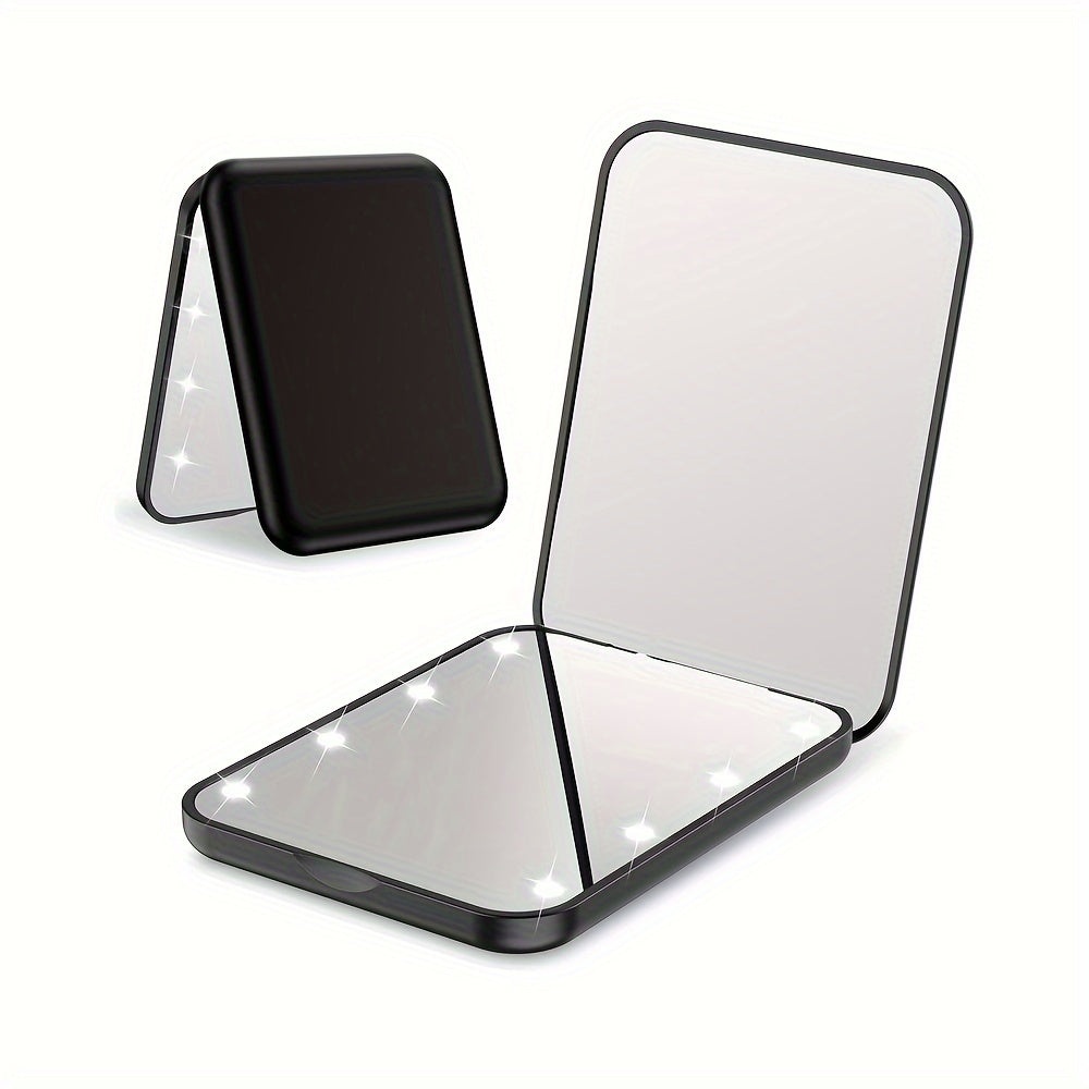 Travel-friendly LED makeup mirror with 1X/3X magnification, double-sided with lights, compact and portable for gifting.