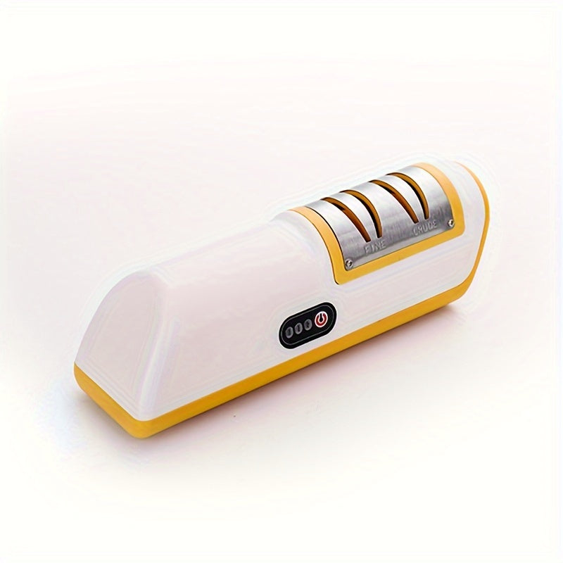 Cop Rose presents a USB rechargeable electric knife sharpener designed for precision sharpening in the kitchen. This compact and automatic gadget features 2-speed adjustment for versatile use. It is a multifunctional household tool and a sharpening stone