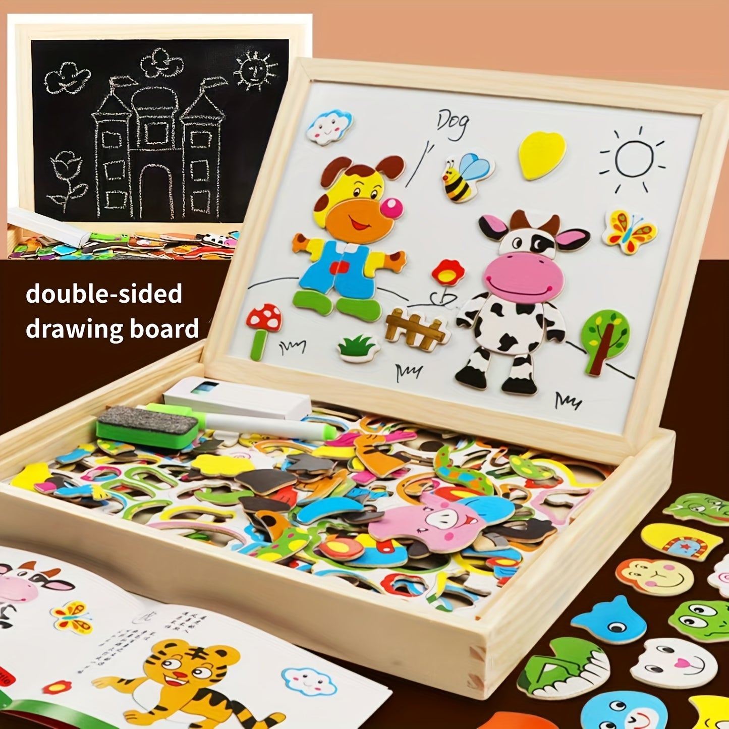 Set of 120 children's toy puzzles with paintbrush and chalkboard included - Educational puzzle development toys, perfect for school season or birthday gift