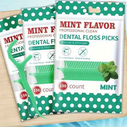 Ultra Thin Mint Disposable Dental Floss Sticks in 50, 150, 450, and 1050pcs - Portable Must-Have for Travel - Safe and Convenient.