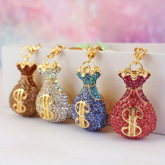 Golden rhinestone keyring keychain designed in classic style, perfect for women to use daily as a trendy hanging pendant bag charm.