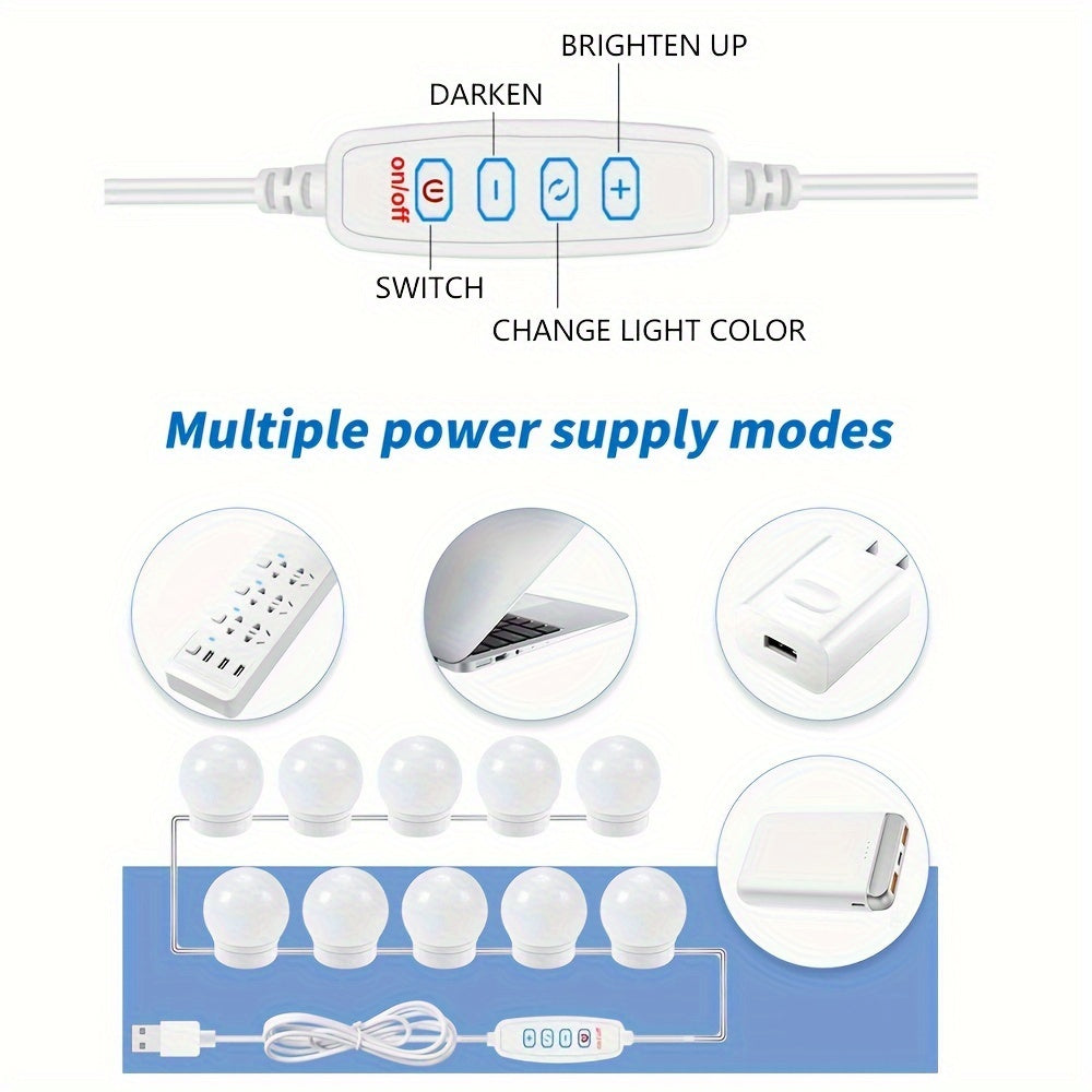 3-цветная светодиодная лампа для макияжа с USB, диммируемая и подходящая для спальни, ванной, туалетного столика.