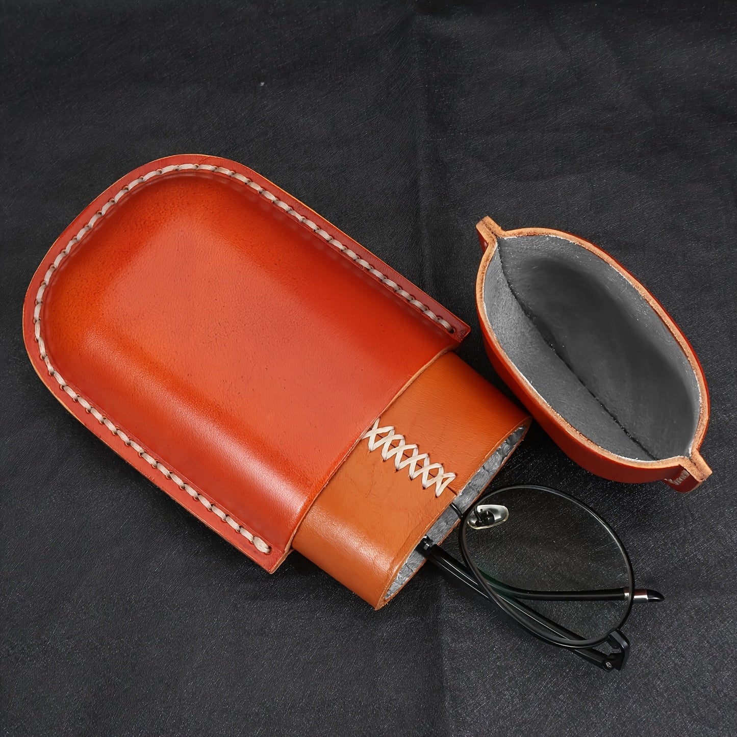 High-quality, stylish faux leather glasses case with retro-inspired design for ultimate protection and storage for your glasses.