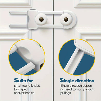 Set of 2 Safety Cabinet Locks - U-Shaped, Adjustable Fasteners for Childproofing Kitchen & Bathroom Cabinets