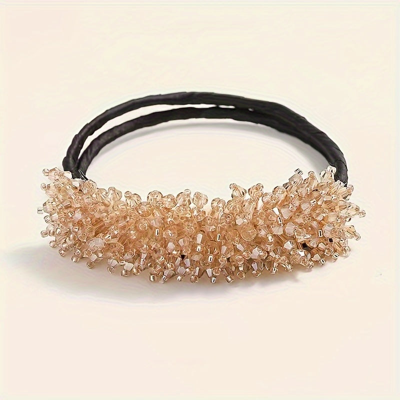 Elastic hair tie with sparkling crystal decorative hair loops for stylish women's hair accessories.