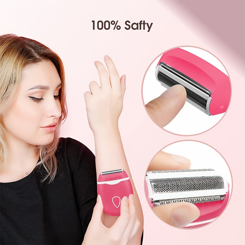 Women's electric shaver for bikini legs, underarms, and public hairs, portable for wet and dry use without batteries.