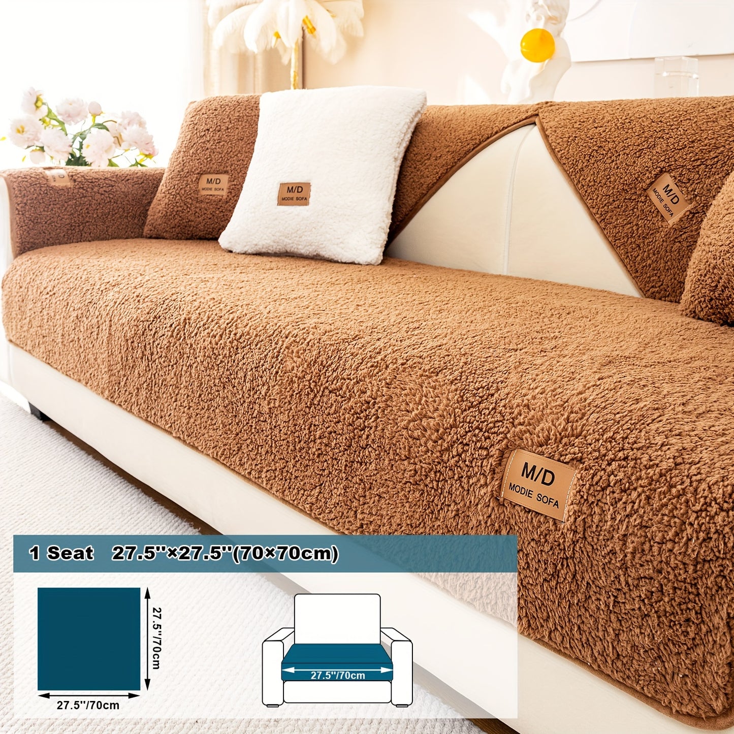 Thick Sherpa sofa cover for pets and furniture protection in bedroom, office, or living room.