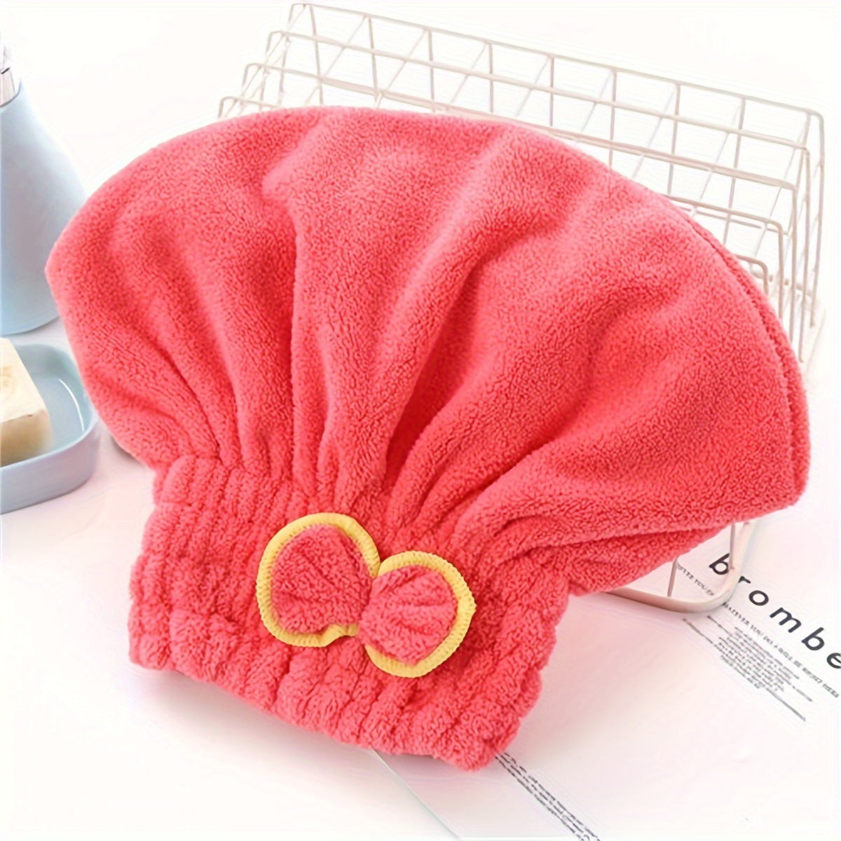 Soft microfiber hair towel wrap with ribbon - quick dry, super absorbent shower cap for women and girls.