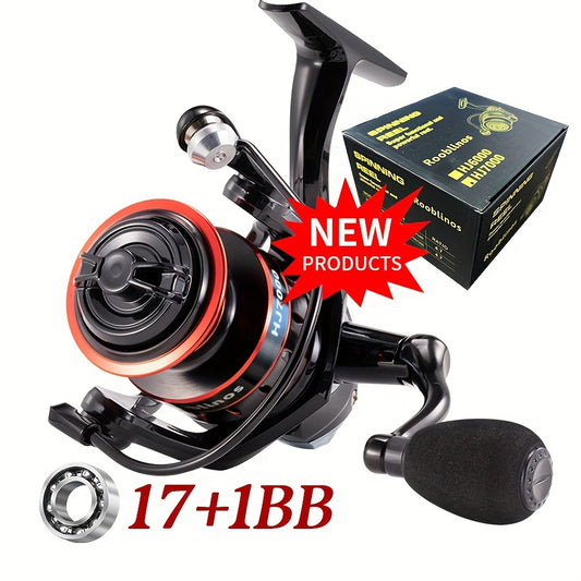 Rooblinos 17+1BFB High-Speed Spinning Reel, Lightweight EVA Grip, Durable Nylon & Metal Construction, Ambidextrous Design, Black/Red color, 5.2:1 Gear Ratio for Fresh & Saltwater Fishing