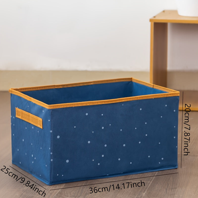 Stylish foldable fabric storage box with lid. Ideal for clothes, toys, and home organization in bedroom, living room, or dorm.