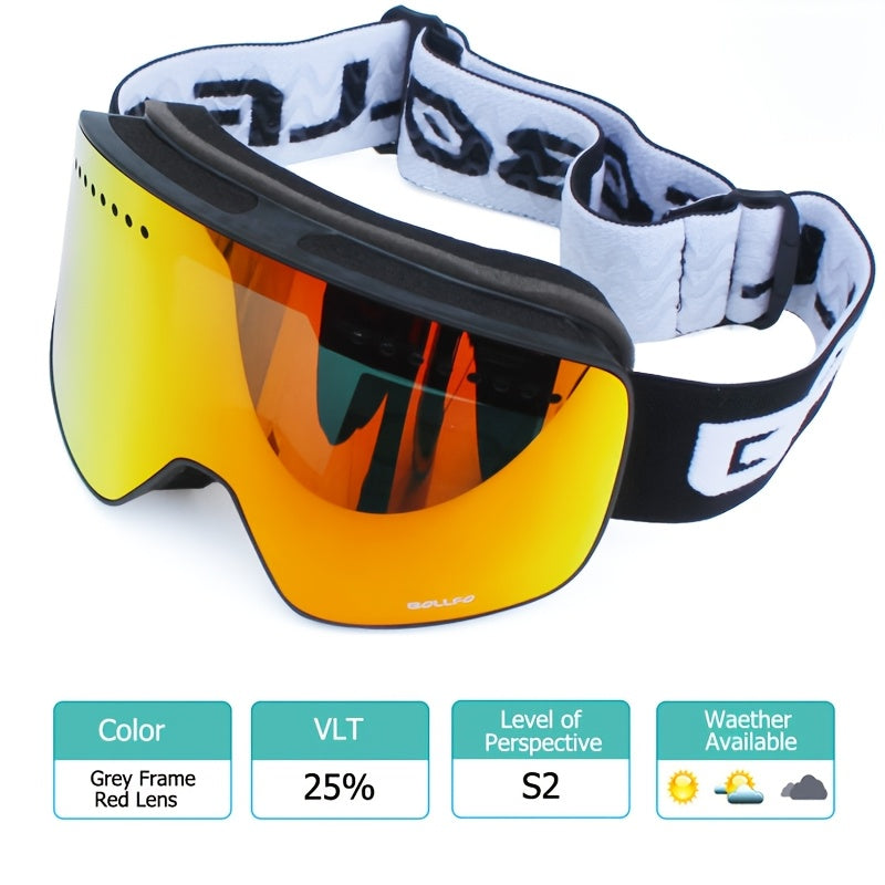 BOLLFO Anti-Fog Ski Goggles for Adults with Magnetic Double Layer Lens, Durable Frame, and Multiple Color Options.