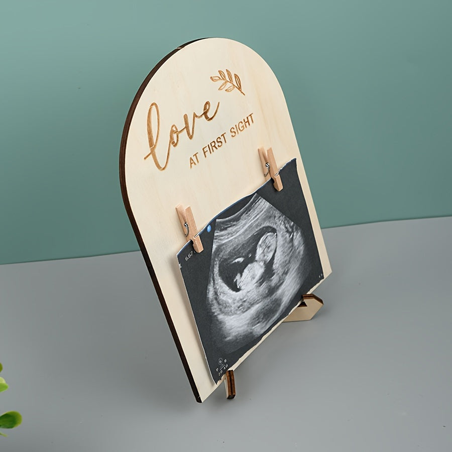 Wooden dual-sided ultrasound photo frame for announcing your pregnancy or commemorating your child's countdown - 1 piece.