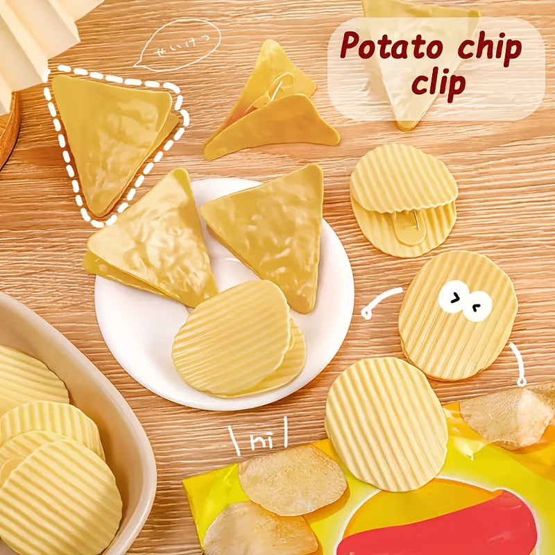 Two creative chip clips set, perfect for sealing snack bags, file folders, and other office supplies. These durable plastic desktop accessories are ideal for keeping your items organized and secure.