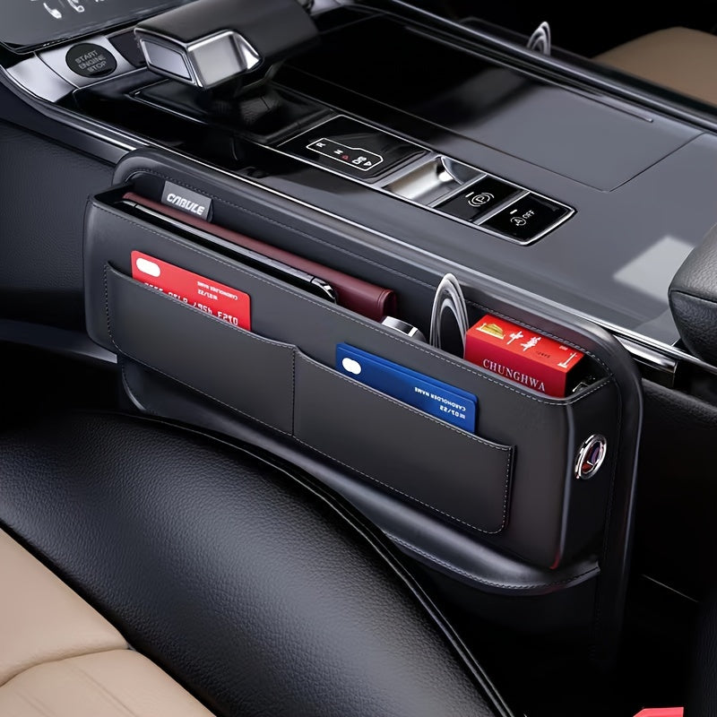 Car trunk organizer with PU leather and card slots - storage box for driver and passenger side - vehicle storage bag.