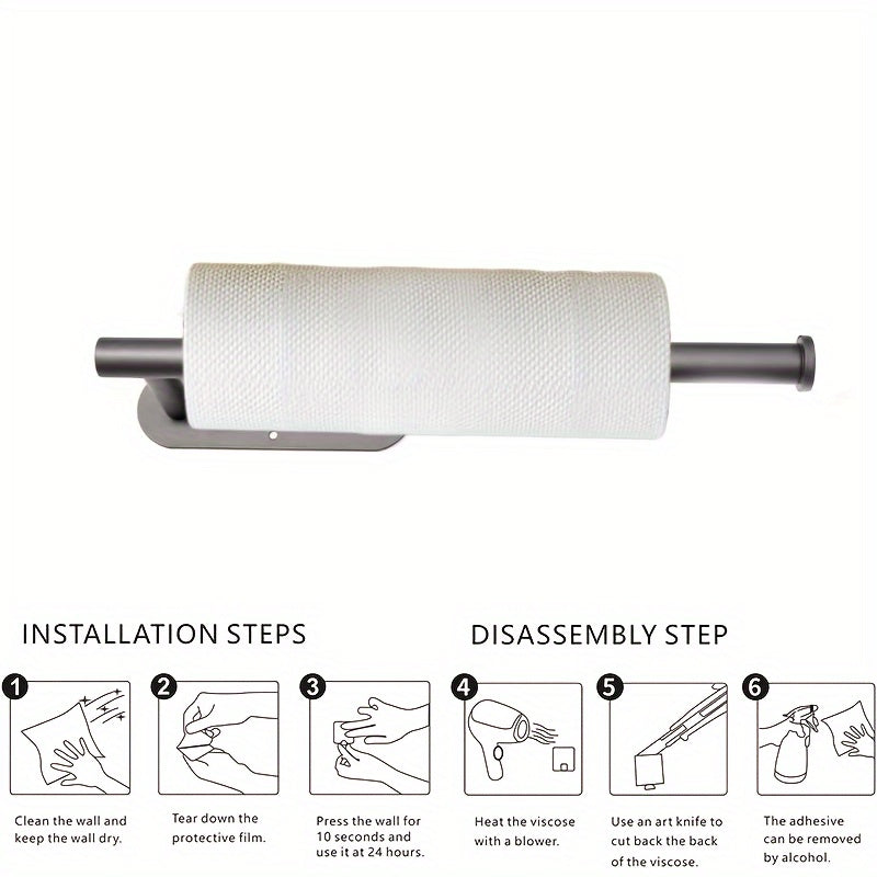 This versatile paper towel holder is made of durable stainless steel and can be easily mounted on the wall in your kitchen or bathroom. It offers the choice of either self-adhesive or drilling installation under your cabinet, providing a convenient