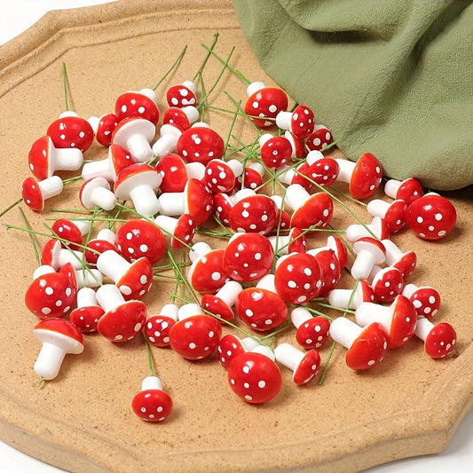 Red mushroom faux flowers for DIY cake decor, Christmas and Halloween ornaments, suitable for weddings, cakes, gift boxes, wreaths, crafts, gardens, and home decor.