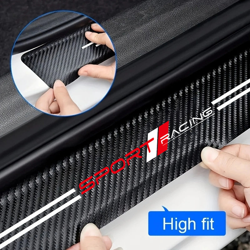 9pcs Car Door Sill Guards with Racing Emblem - Anti-Slip, Scratch-Resistant PVC Welcome Strips, Easy Install, Fits All Cars