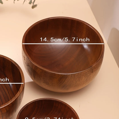 Acacia wooden bowl for rice, soup, noodles; durable and suitable for indoor and outdoor use, anti-scald; daily kitchen tableware.