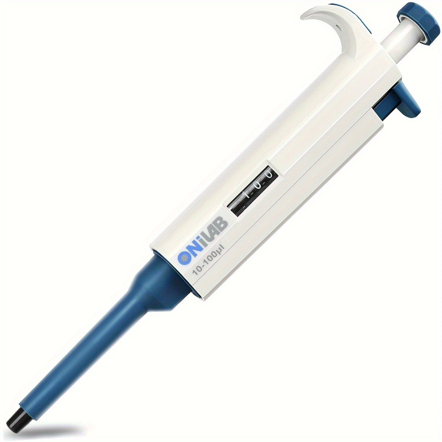 High-Precision ONiLAB Micropipette, adjustable 0.1ul-10ml, autoclavable, with ergonomic grip and storage holder.