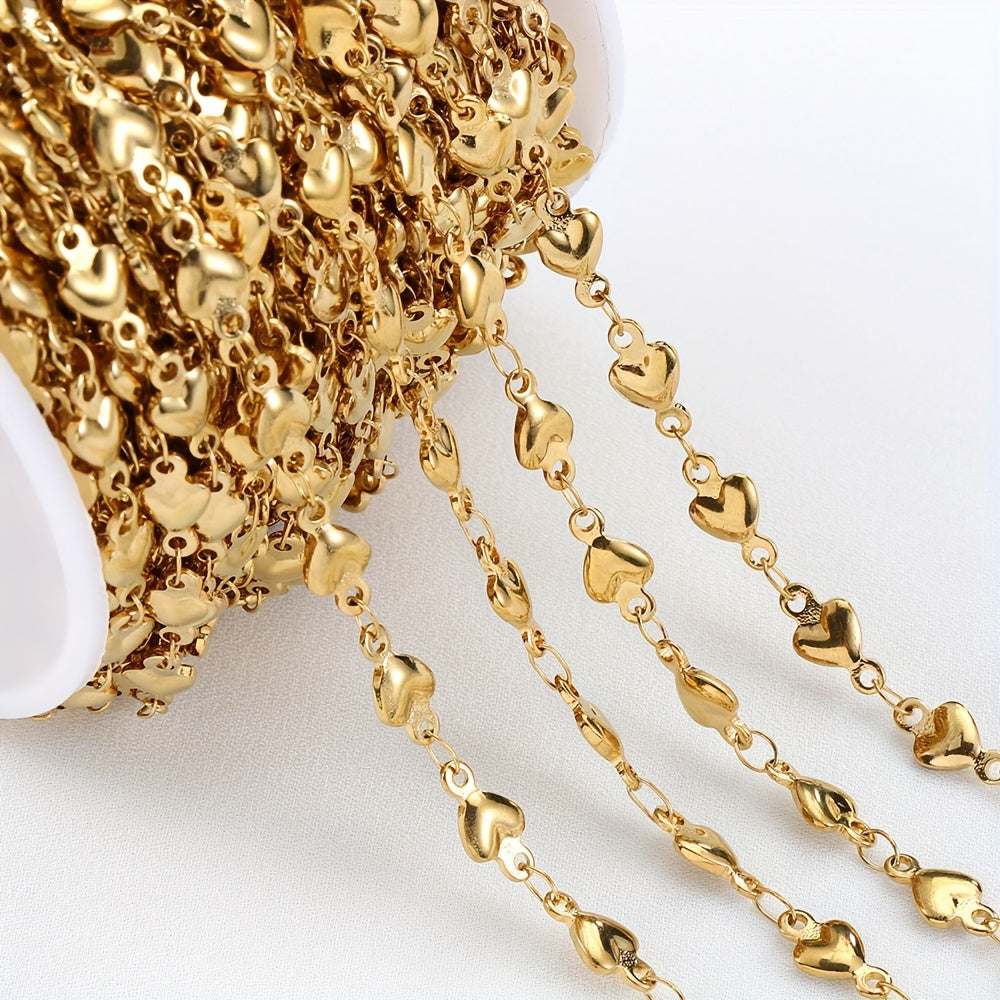 Heart Beads Stainless Steel Chain, 1 meter long (39.37 inches), ideal for jewelry making