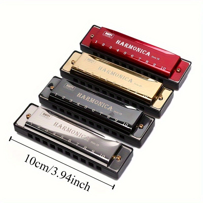 10-hole harmonica in key of C, lacquered metal finish, copper core, resin body, ideal for beginners, teaching, playing, and gifting - 1 pc.